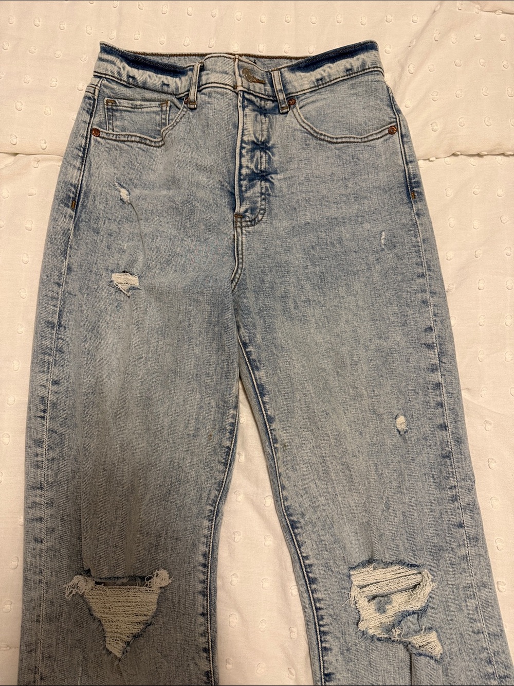 Express Light Blue Straight Leg Distressed Jeans
